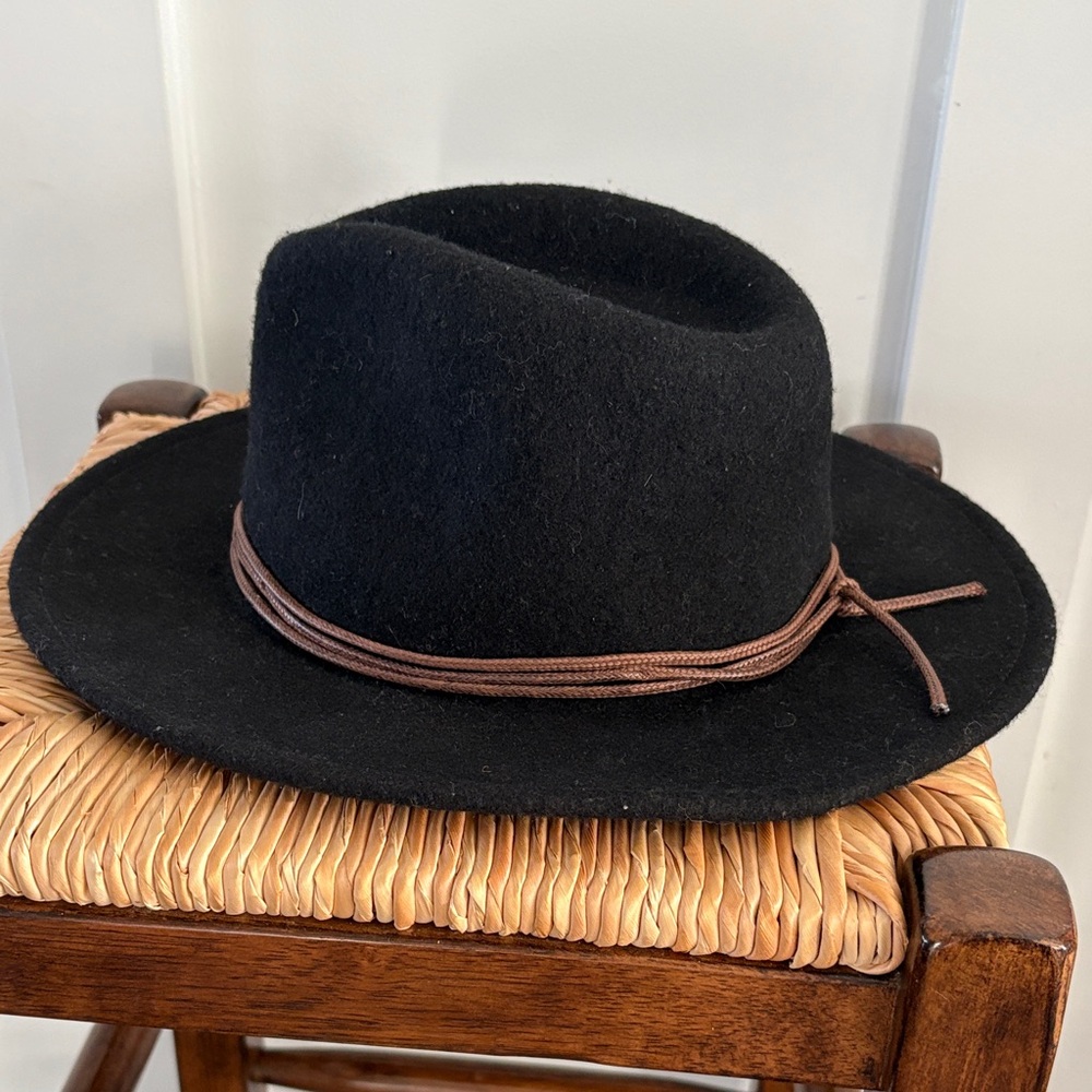 Brixton Black Fedora with Brown Cord